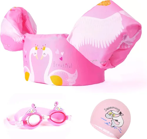 Chaleco de natación para niños y niñas de 22 a 66 libras - Chaleco de natación, chaquetas, flotadores, flotadores de brazo, compañero de rosado Swan