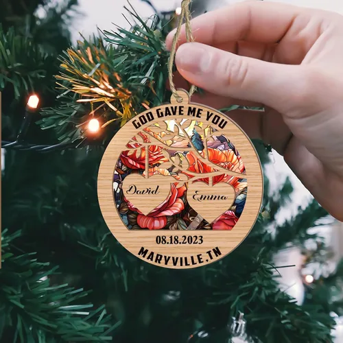 Miniatura 4 de V VIBEPY Impreso en toda la superficie, sin vidrio real, adornos personalizados para parejas, adornos de 3.5 pulgadas, 2 capas, decoraciones