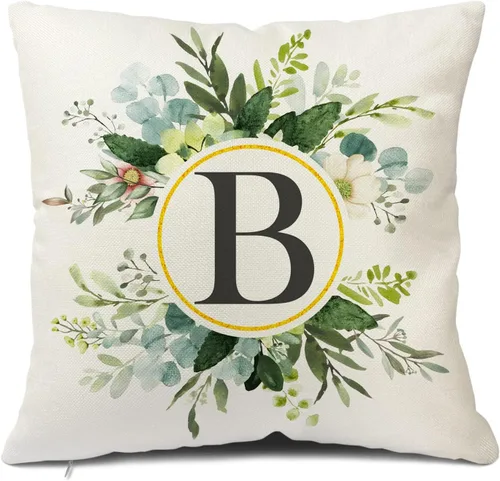 Snycler Fundas de Almohada Decorativas con Monograma Letra B Floral 18x18 Pulgadas, Almohadas Decorativas de Primavera con Vegetación, Fundas de