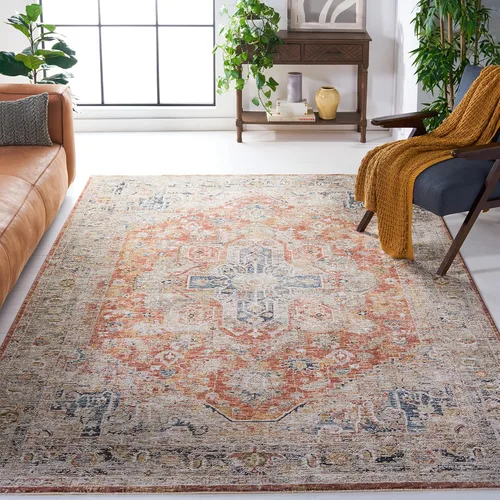 Miniatura 9 de SAFAVIEH Silverado Collection - Alfombra para pasillo, 2 x 8 pies, azul y óxido, diseño vintage envejecido, no desprende pelusa y de fácil cuidado