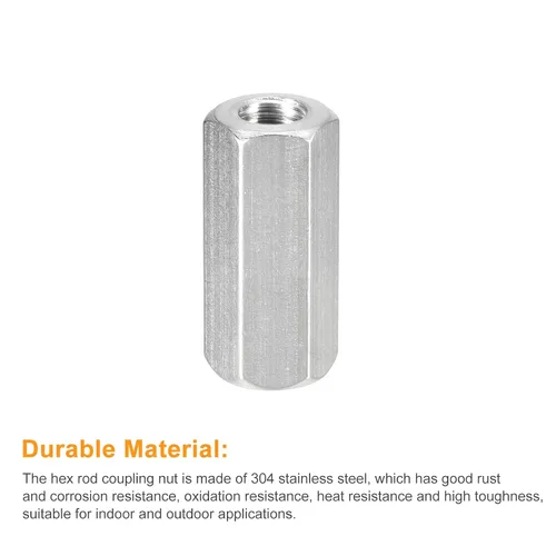 Miniatura 4 de uxcell Tuercas de acoplamiento M8 x 1.25 de paso de 1.181 in de longitud, 2 tuercas de acoplamiento de varilla hexagonal métrica de acero inoxidable