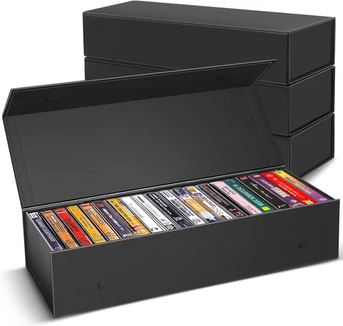 Paquete de 3 cajas de almacenamiento de cinta de casete, soporte de cinta para almacenar 60 casetes, organizador de almacenamiento de medios