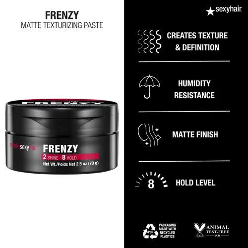 Miniatura 4 de SexyHair Style Frenzy - Pasta texturizante mate, 2.5 onzas, plenitud, textura y definición, ayuda a crear volumen Semi-mate