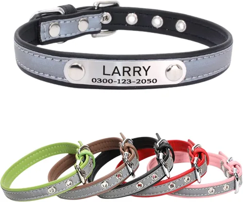 Miniatura 11 de Collar reflectante personalizado para perros y gatos con placa de nombre grabada, lindo collar rojo para cachorros, gatitos, perros y gatos