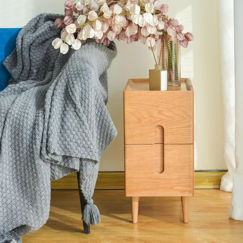 Mesita de noche moderna de mediados de siglo, mesita de noche estrecha, mesa auxiliar minimalista para dormitorio, mesas de noche de 2 cajones,