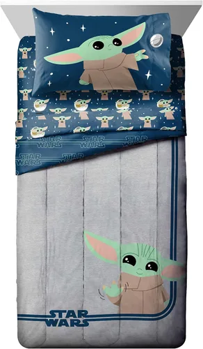 Miniatura 2 de Jay Franco Star Wars The Mandalorian Hello Grogu - Juego de ropa de cama de 7 piezas tamaño matrimonial, incluye edredón y juego de sábanas, ropa