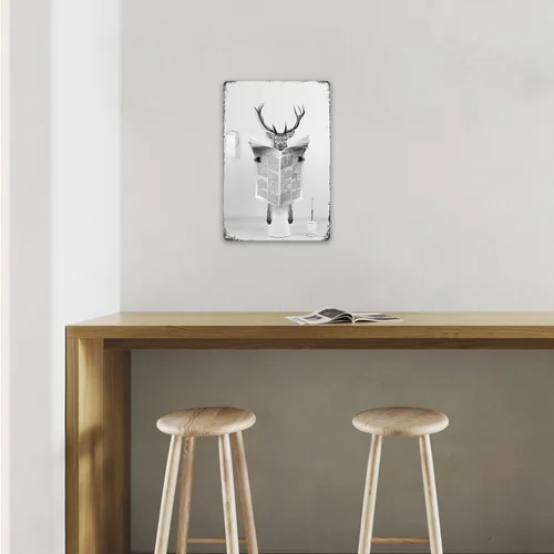 Miniatura 4 de Cartel de metal divertido de ciervo, decoración perfecta de baño en blanco y negro para paredes de inodoro, 8 x 12 pulgadas