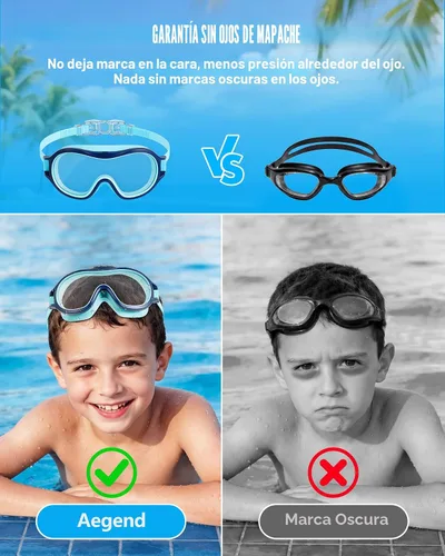 Miniatura 3 de Aegend Paquete de 2 gafas de natación para niños de 3 a 15 años, antivaho, anti-UV, visión amplia, impermeables, sin fugas, para niños y niñas Azul