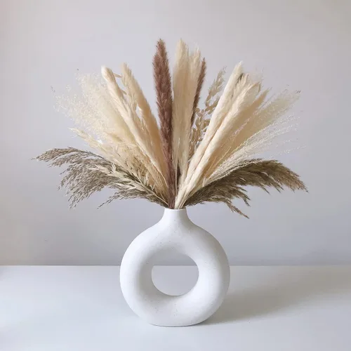 Jarrones de cerámica blanca para hierba de las pampas, diseño de gota de agua, jarrón de donas moderno para decoración del hogar, estilo minimalista