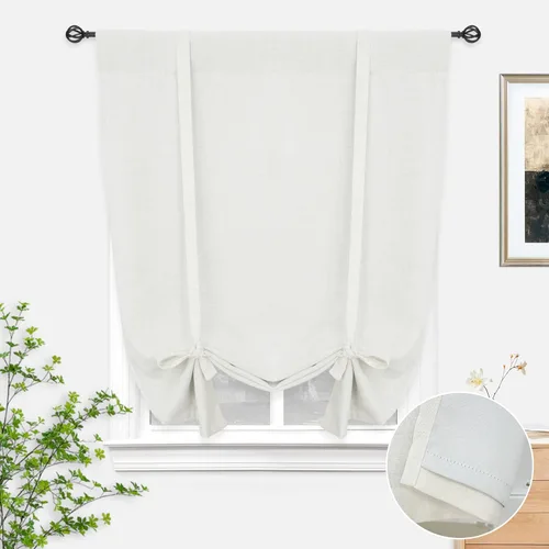 Miniatura 35 de DriftAway - Cortinas de Lino con Doble Capa, Blackout, de Atar, con Aislaje Térmico, Totalmente Forradas, Estilo Globo Romano, para Baño, con Lino