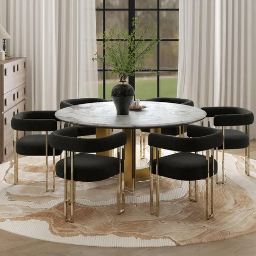 Miniatura 28 de Hyfirm Juego de 2 sillas de comedor de barril beige y dorado, modernas sillas tapizadas de terciopelo con respaldo curvado para isla de cocina