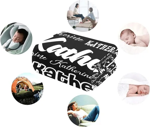 Miniatura 3 de Manta personalizada de bebé con nombre, manta personalizada con nombre para adultos, niños y familia (negro, 30 x 40 pulgadas)