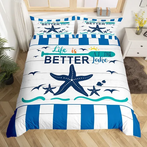 Miniatura 11 de Erosebridal Funda de edredón náutica para niños y niñas, juego de ropa de cama azul y blanco oceánico, funda de edredón de tabla de surf Hawaii