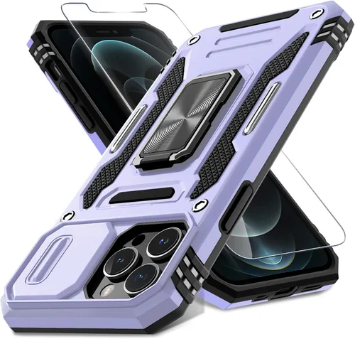 Miniatura 10 de DEERLAMN Funda para iPhone 13 Pro Max con cubierta deslizante para cámara + protector de pantalla (1 unidad), anillo giratorio con soporte de grado