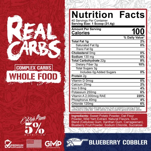 Miniatura 2 de 5% Nutrition Rich Piana - Carbohidratos reales con polvo de carbohidratos complejos alimenticios reales, energía glucémica baja de larga duración
