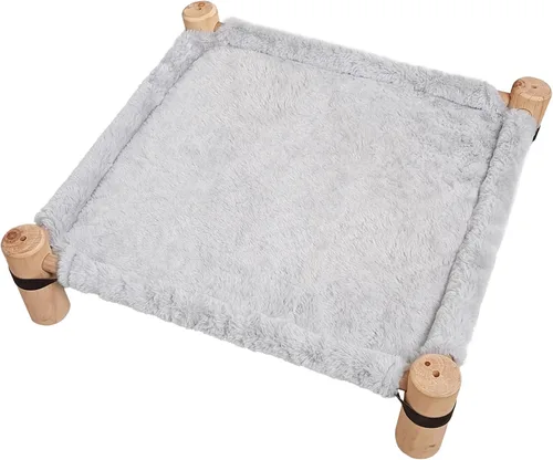 Pozico Cama hamaca para gatos – Cama elevada de madera para gatos/perros con tela de invierno de felpa – Mueble elevado para mascotas para perros