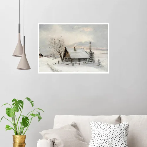 Miniatura 5 de Huabsad Lienzo vintage de Navidad con diseño de casa de campo, arte de pared, estilo retro, nieve, invierno, pueblo, paisaje, famoso, pintura al