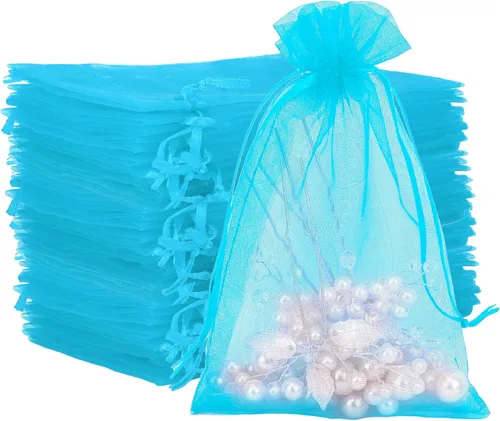 Miniatura 20 de Bolsas de organza, bolsas de organza de 4 x 6, bolsas blancas para recuerdos de boda, 50 bolsas de malla con cordón, bolsas de regalo de joyería