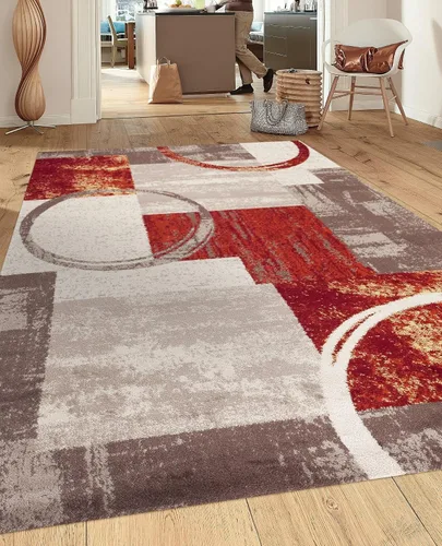Miniatura 28 de Rugshop - Alfombra contemporánea con diseño abstracto de círculos, alfombra con respaldo de yute para entrada, cocina o habitación pequeña, marrón
