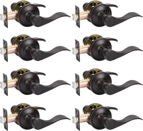Miniatura 14 de KNOBWELL Paquete de 10 manijas interiores de bronce para puertas de privacidad, para baño/dormitorio, palancas de puerta sin llave para izquierda