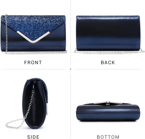 Miniatura 4 de Dasein Bolsos de noche para mujer, bolsos de mano formales para bodas, fiestas, bailes, bolsos con correa para el hombro y solapa con purpurina