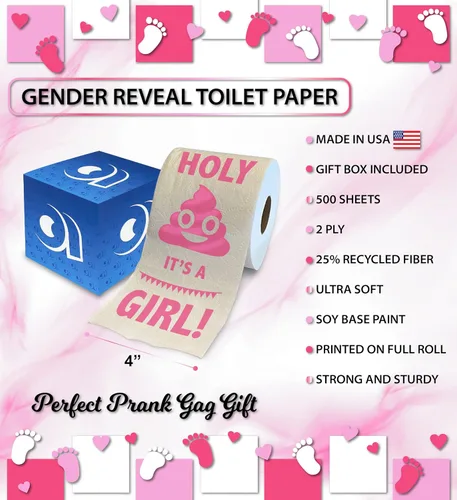Miniatura 3 de Printed TP Holy It's a Girl! Regalo de papel higiénico impreso para revelación de género, divertido rollo para niñas, regalos de fiesta de baby Rosa
