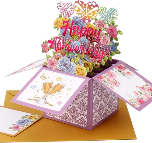 Giiffu Tarjeta de feliz aniversario, tarjetas de aniversario emergentes en 3D, regalos para él, ella, esposa, marido, pareja, con sobre y tarjeta de