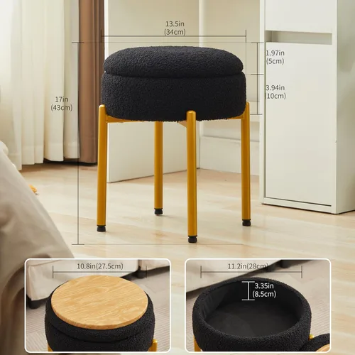 Miniatura 3 de Taburete de tocador con almacenamiento, taburete de maquillaje multifuncional y mesa auxiliar de terciopelo de peluche, sillas de almacenamiento
