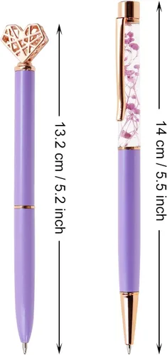 Miniatura 2 de PENTA ANGEL Juego de 4 bolígrafos de tinta negra, metal con purpurina, bolígrafos de regalo femeninos para mujeres, bodas, oficina (morado)