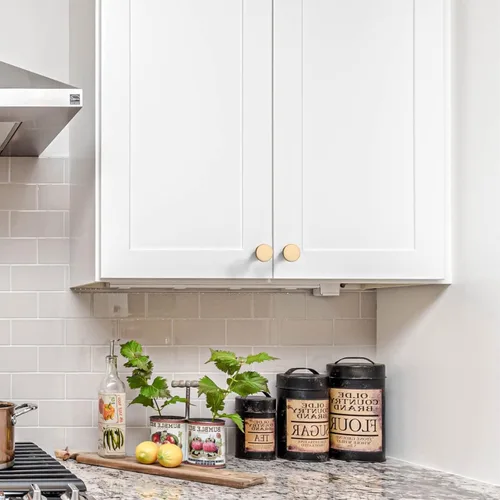 Miniatura 5 de Amerdeco - Paquete de 10 pomos de cocina de latón cepillado para armarios con un solo orificio, tiradores redondos dorados para cajones, pomos