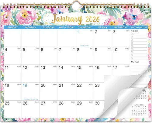 Calendario de pared 2026 – enero 2026 – diciembre 2026, calendario 2026, 14.7 x 11.5 pulgadas, calendario 2026 de 12 meses, encuadernado en espiral,
