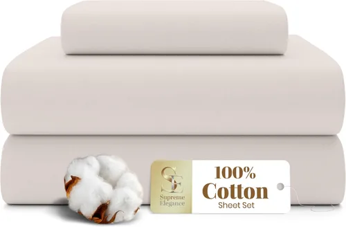 Miniatura 23 de SUPREME ELEGANCE Juego de sábanas de cama individual 100% algodón - Blanco ártico, ropa de cama de percal de 3 piezas, sábanas transpirables frescas