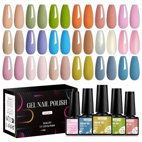 Miniatura 23 de MTSSII Juego de 18 esmaltes de uñas de gel, color nude, rosa, azul, amarillo, kit de esmalte de uñas de gel, compatible con lámpara UV/LED, remojar