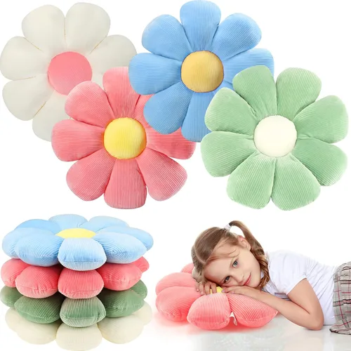 Miniatura 8 de Coume 4 almohadas de flores de felpa de 15 pulgadas, almohadas de felpa en forma de margaritas, bonito cojín de asiento para el primer día