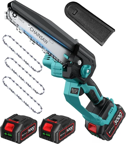 Miniatura 13 de Mini motosierra de 8 pulgadas con motor sin escobillas de 1000 W, 2 baterías recargables, motosierra pequeña de mano para cortar madera, regalos