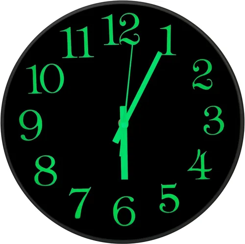 JoFomp Reloj que Brilla en la Oscuridad, 12" Reloj de Pared Luminoso Silencioso Sin Tic-Tac, Funciona con Pilas, Reloj de Cuarzo Moderno, Fácil de