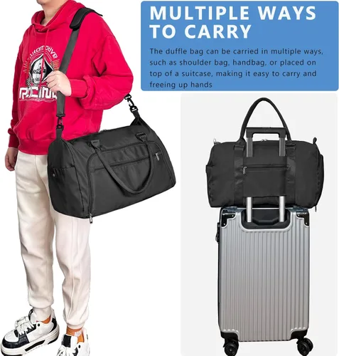 Miniatura 6 de woogwin Bolsa de gimnasio pequeña para hombres y mujeres con zapatos y compartimento húmedo, bolsa de lona impermeable para viajes, deportes