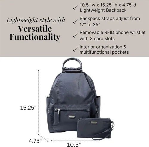 Miniatura 74 de Baggallini Mochila todo el día para mujer con pulsera de teléfono RFID, Negro, talla única