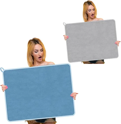 Miniatura 10 de Hushee Paquete de 2 tapetes extra grandes para secar platos, de microfibra, absorbentes, para secado de platos, tapetes escurridor de platos de gran