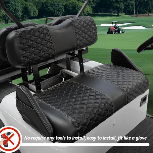 Miniatura 5 de Fundas de Asiento de Carrito de Golf Delanteras y Traseras Impermeables y Resistentes al Sol de Cuero Vinílico de Grado Marino Accesorios de Negro