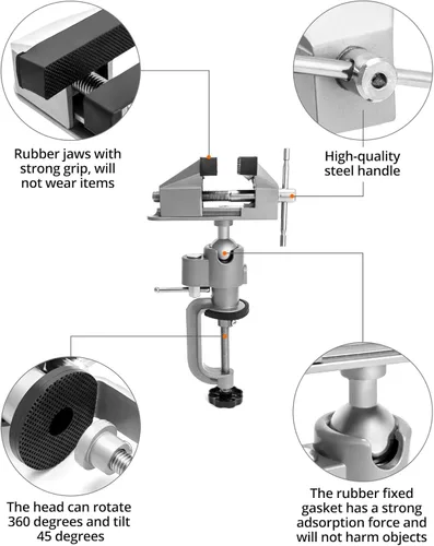 Miniatura 3 de QWORK Tornillo de Banco Universal de Mesa de 3 pulgadas que se Inclina y Gira 360°, Paquete de 2 Prensas de Banco de Trabajo Portátiles