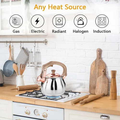 Miniatura 4 de Hervidor de té de acero inoxidable para estufa con mango ergonómico a prueba de calor y silbato de 2.5 cuartos