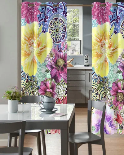 Miniatura 2 de Cortina opaca bohemia para puerta de 80 pulgadas de largo para dormitorio, con aislamiento térmico, ojales, cortinas opacas con mandala, orquídea