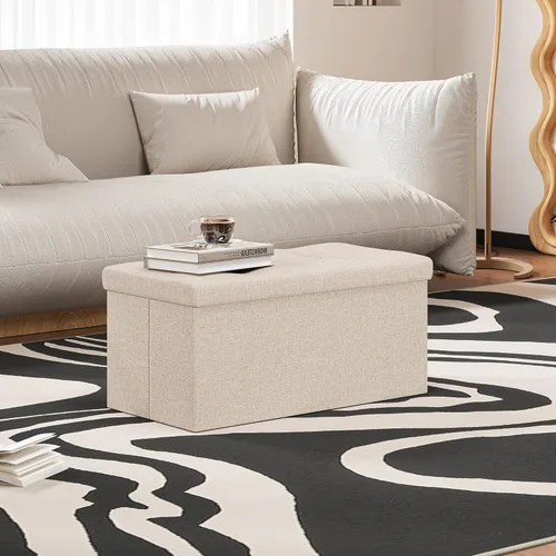 Miniatura 6 de Youdesure Otomana plegable con espacio de almacenamiento de 80 litros, de 30 pulgadas, que soporta hasta 350 libras, tela de lino beige