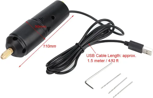 Miniatura 7 de Mini taladro de mano eléctrico, DC 5V portátil de mano micro USB taladro con 3 brocas de repuesto, rango de pinza de 0.028-0.051 in