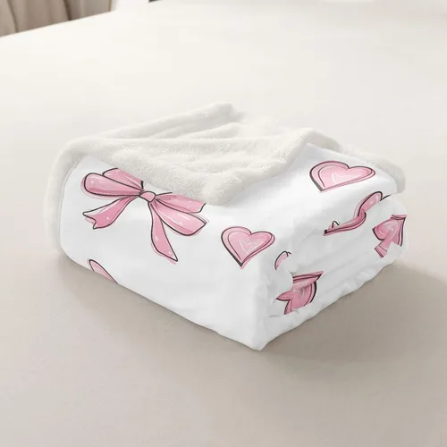 Miniatura 5 de Manta de franela de forro polar con lazos rosados femeninos de 40 x 50 pulgadas, manta mullida de corazones para el día de San Valentín para sofá