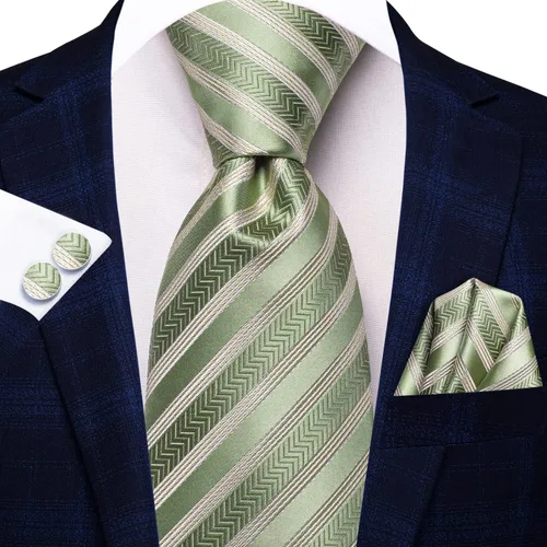Miniatura 274 de Hi-Tie Corbatas de seda para hombre, diseño de cachemira a rayas, con bolsillo, gemelos cuadrados, conjunto formal de negocios