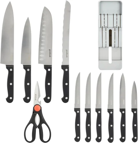 Miniatura 2 de GoodCook Juego de cuchillos de cocina de acero inoxidable de alto carbono con bloque de almacenamiento en el cajón, el juego incluye seis cuchillos