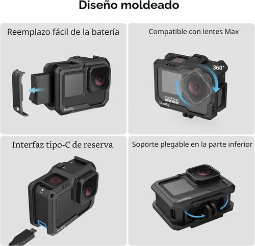 Miniatura 4 de SmallRig Hero 13 / Hero12 / Hero11 / Hero 10 / Hero 9 jaula negra para GoPro, con 2 soportes de zapata fría para GoPro Light Mod y micrófono común