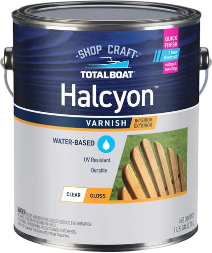 TotalBoat Halcyon - Barniz marino a base de agua | Acabado de poliuretano para madera de secado rápido para barcos, muebles de exterior y